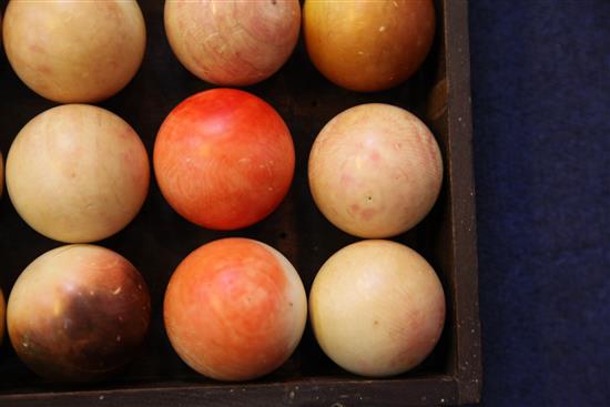 A collection of thirty seven ivory snooker balls, each ball approx 5cm diameter